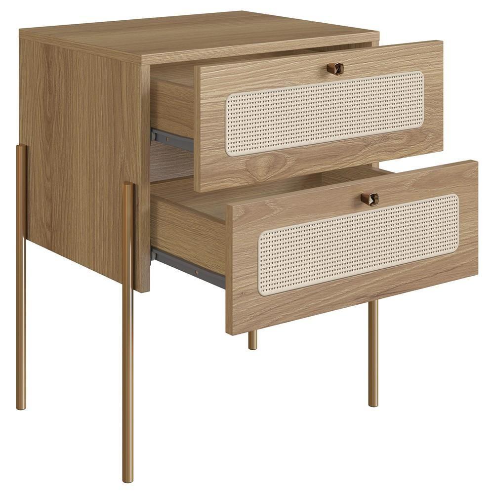 Mesa De Cabeceira Com 2 Gavetas Pé Metal Arlo A10 Hanover/dourado - Mpozenato - 5