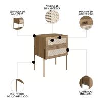 Mesa De Cabeceira Com 2 Gavetas Pé Metal Arlo A10 Hanover/dourado - Mpozenato - 3