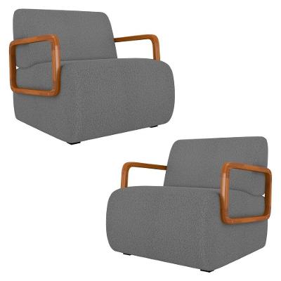 Poltrona Decorativa Orgânica Para Sala Kit 2 Belarus K04 Bouclê Cinza Mpozenato