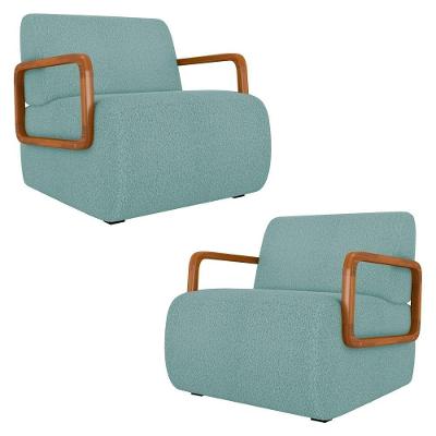 Poltrona Decorativa Orgânica Para Sala Kit 2 Belarus K04 Bouclê Azul Mpozenato