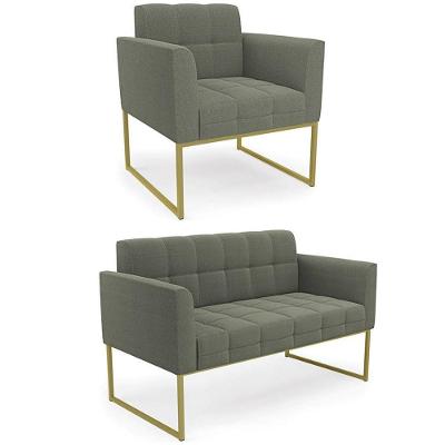 Kit Namoradeira E Poltrona Industrial Ana Bouclê Menta Sofá Poltrona Sala Dourado Ibiza