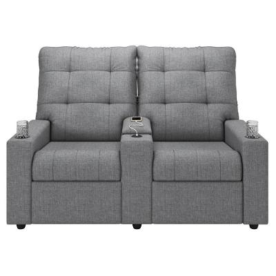 Poltrona De Cinema Reclinável 2 Lugares Baú Usb Mallie Fh9 Linho Cinza - Mpozenato