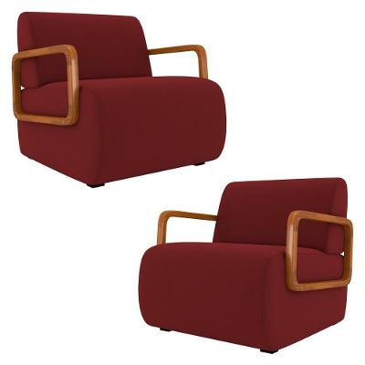 Poltrona Decorativa Orgânica Para Sala Kit 2 Belarus K04 Veludo Vermelho Mpozenato