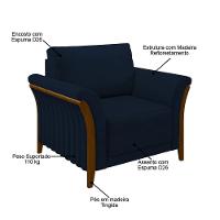 Poltrona Decorativa Sala De Estar 102cm Pés Madeira Roya M22 Veludo Azul Marinho - Mpozenato - 3