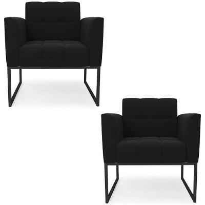 Kit 2 Poltronas Ana Para Sala Base Industrial Suede Preto Ibiza