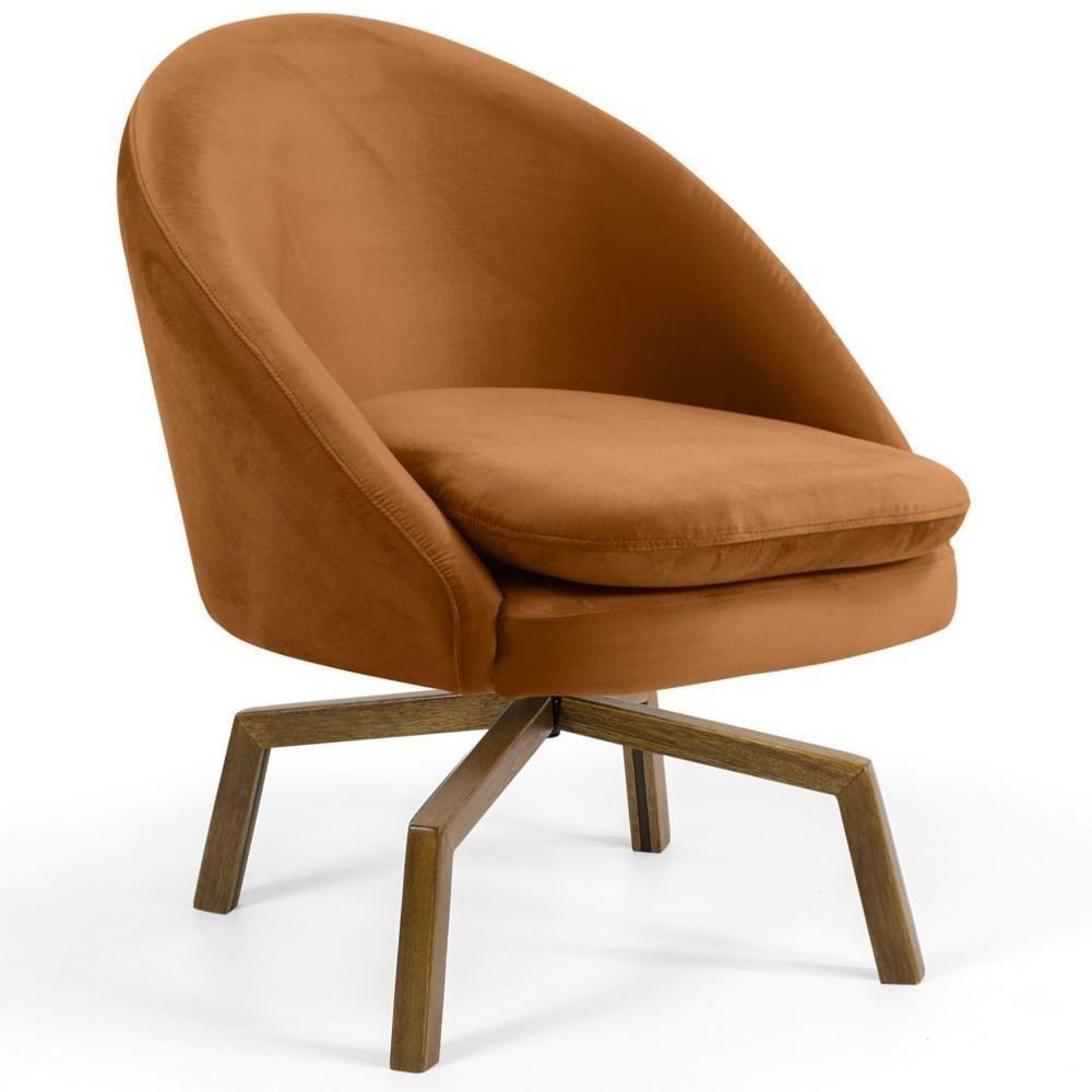 Poltrona Decorativa Base Ka Madeira Rafa Veludo C-262 Telha - Domi - 1