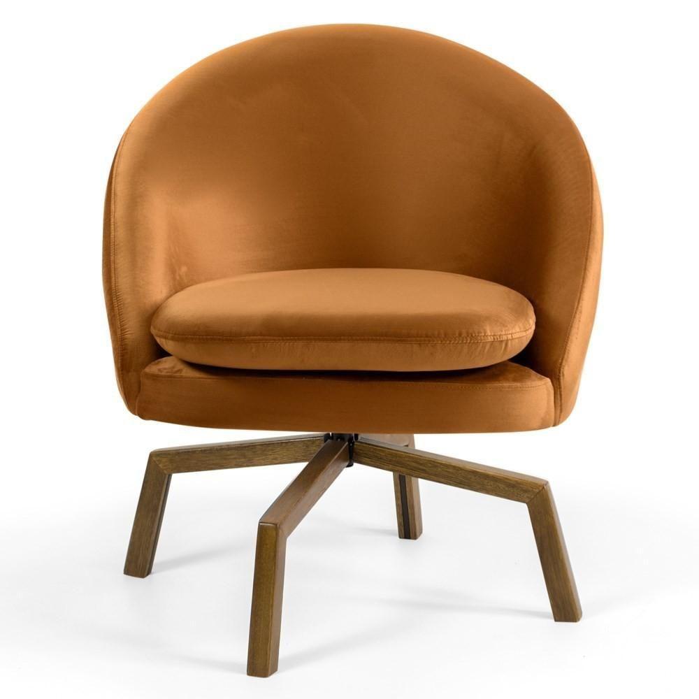 Poltrona Decorativa Base Ka Madeira Rafa Veludo C-262 Telha - Domi - 2