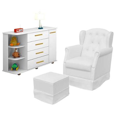 Poltrona De Amamentação Balanço Puff Alice E Cômoda Laura P04 Branco - Mpozenato