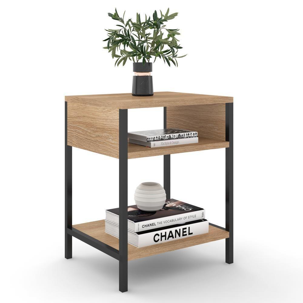 Mesa De Cabeceira Estilo Industrial Plaza L03 Castanho - Mpozenato - 1