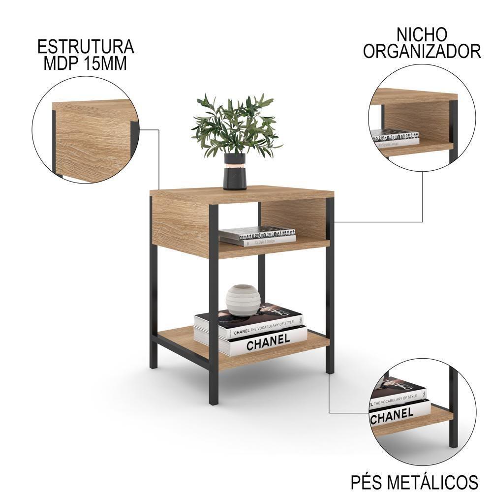 Mesa De Cabeceira Estilo Industrial Plaza L03 Castanho - Mpozenato - 3