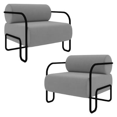 Poltrona Decorativa Kit 2 Kira K04 Para Sala Industrial Veludo Cinza Mpozenato