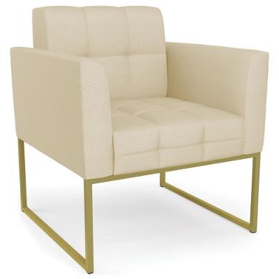 Poltrona Decorativa Ana Base Industrial Principal Veludo Off White Dourado Ibiza