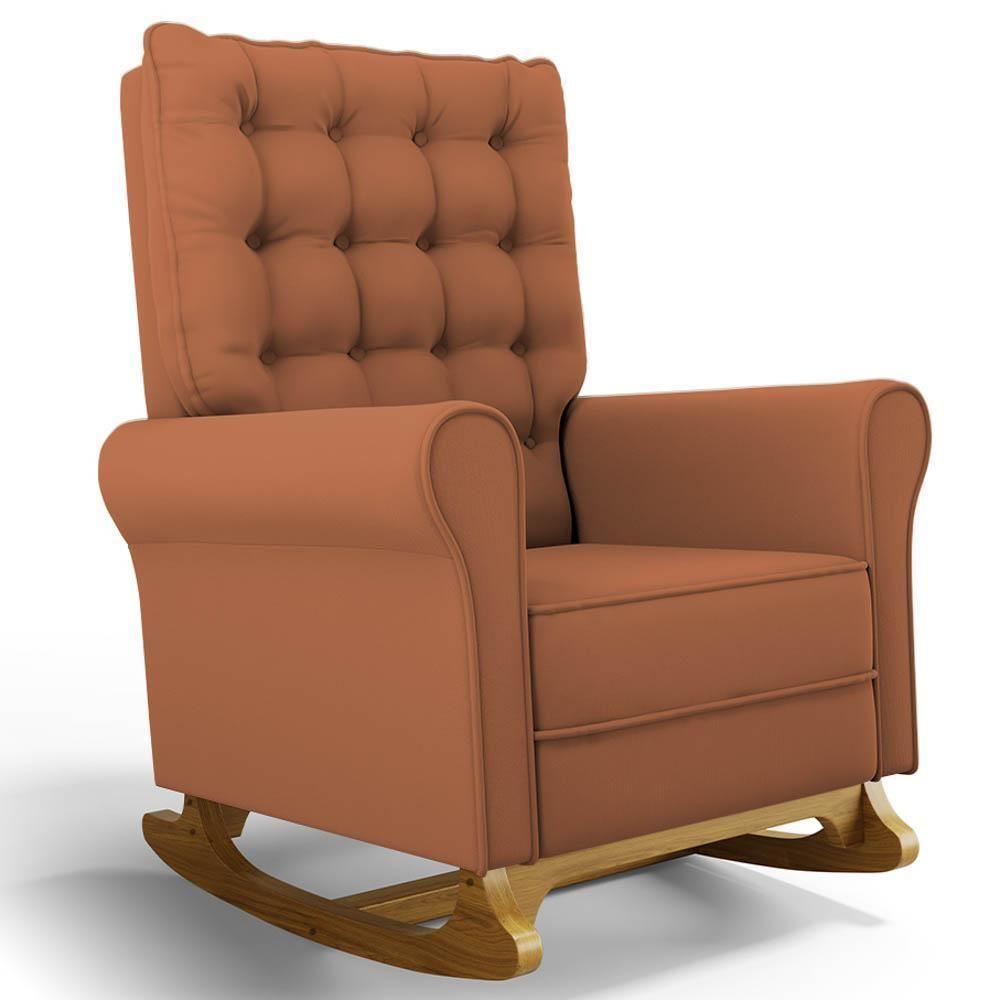 Poltrona De Amamentação Balanço E Puff Base De Madeira Brenda G05 Veludo Terracota - Mpozenato - 8