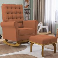 Poltrona De Amamentação Balanço E Puff Base De Madeira Brenda G05 Veludo Terracota - Mpozenato - 2