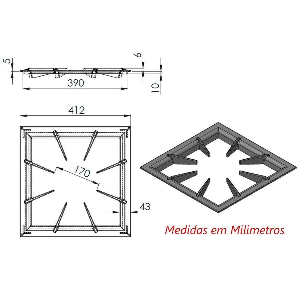 Grelha 8 Hastes Reforçada Glb Fogão Industrial Ferro 40x40cm - 2