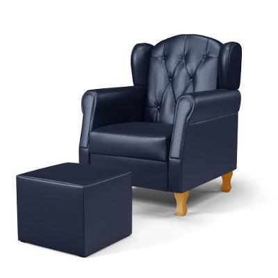 Poltrona De Amamentação Pés Madeira E Puff Lucy P04 Sintético Azul Marinho - Mpozenato
