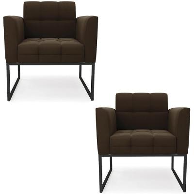 Poltrona Kit 2 Ana Base Industrial Suede Marrom Preto Ibiza
