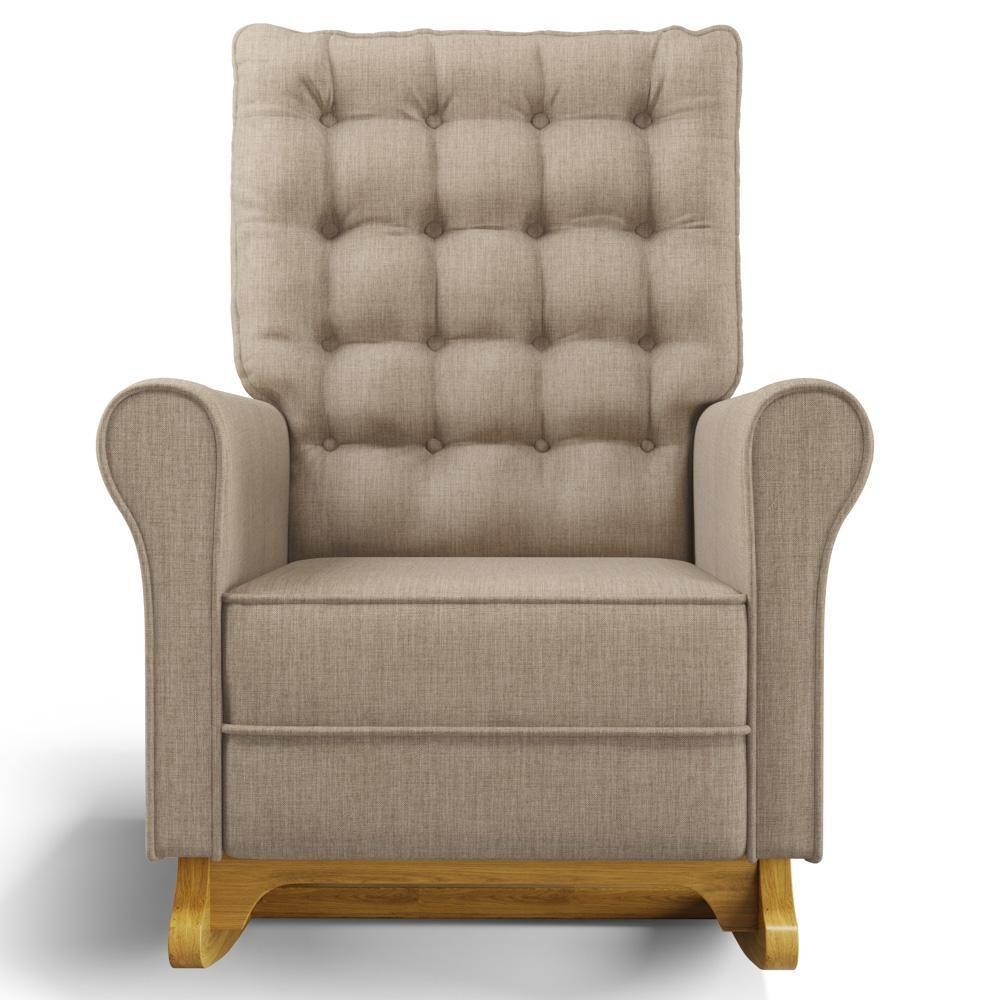 Poltrona De Amamentação Balanço E Puff Base De Madeira Brenda G05 Linho Areia - Mpozenato - 7