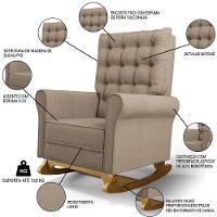 Poltrona De Amamentação Balanço E Puff Base De Madeira Brenda G05 Linho Areia - Mpozenato - 3