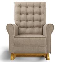 Poltrona De Amamentação Balanço E Puff Base De Madeira Brenda G05 Linho Areia - Mpozenato - 7