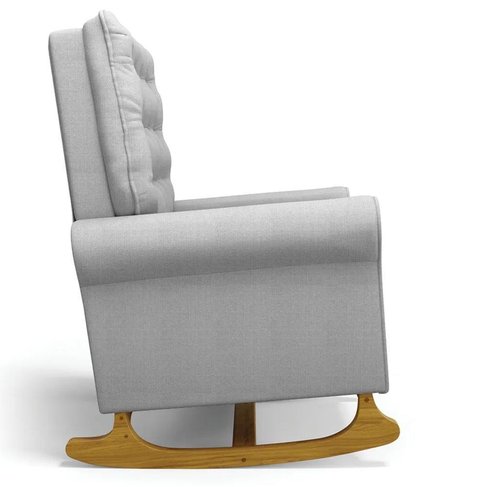 Poltrona De Amamentação Balanço E Puff Base De Madeira Brenda G05 Linho Cinza Escuro - Mpozenato - 5