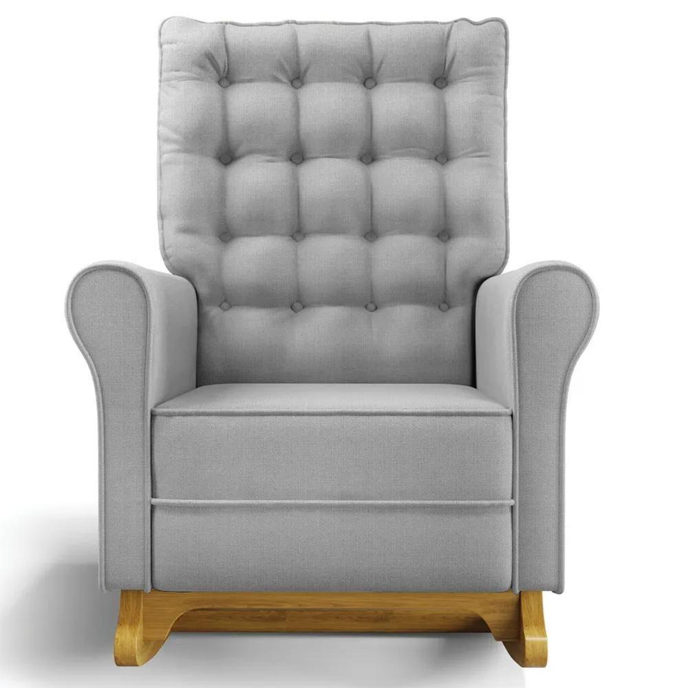 Poltrona De Amamentação Balanço E Puff Base De Madeira Brenda G05 Linho Cinza Escuro - Mpozenato - 7