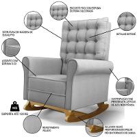 Poltrona De Amamentação Balanço E Puff Base De Madeira Brenda G05 Linho Cinza Escuro - Mpozenato - 3