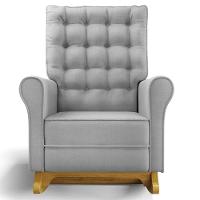 Poltrona De Amamentação Balanço E Puff Base De Madeira Brenda G05 Linho Cinza Escuro - Mpozenato - 7