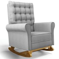 Poltrona De Amamentação Balanço E Puff Base De Madeira Brenda G05 Linho Cinza Escuro - Mpozenato - 8