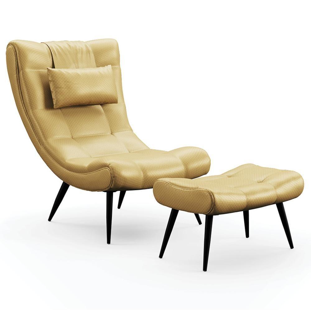 Kit Poltrona E Puff Para Sala De Estar Com Almofada E Pés Palito Lord Facto Dourado - Ibiza - 1