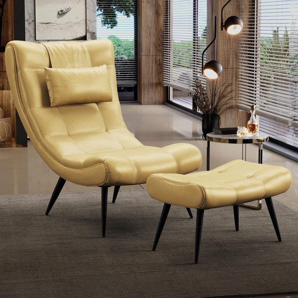 Kit Poltrona E Puff Para Sala De Estar Com Almofada E Pés Palito Lord Facto Dourado - Ibiza - 6