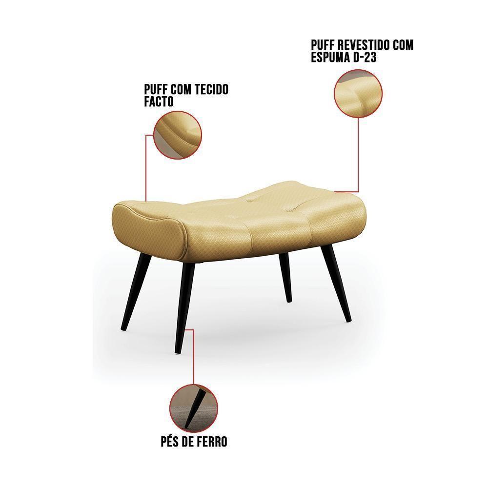 Kit Poltrona E Puff Para Sala De Estar Com Almofada E Pés Palito Lord Facto Dourado - Ibiza - 9