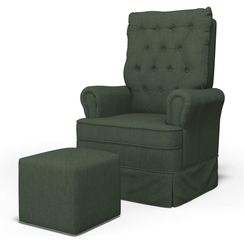 Poltrona De Amamentação E Descanso Com Balanço E Puff Laís G05 Linho Verde - Mpozenato - 1