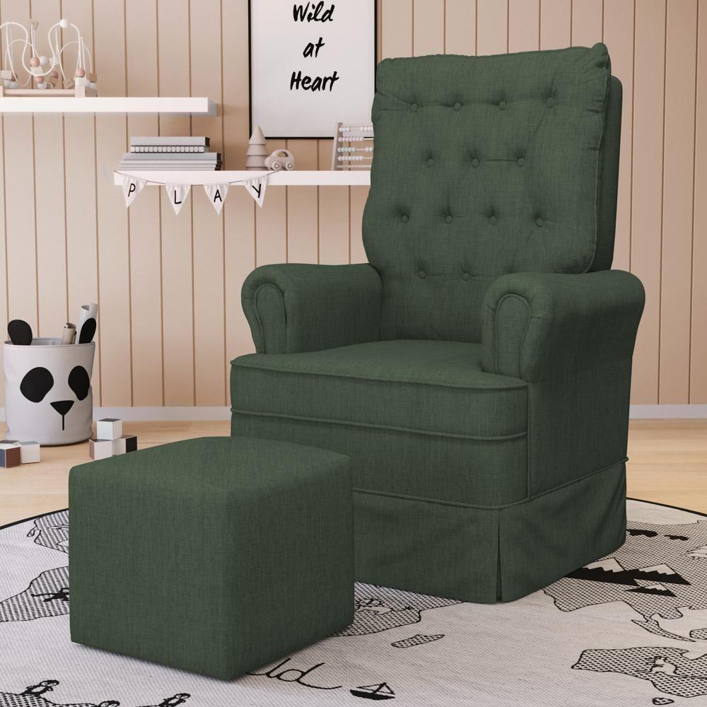 Poltrona De Amamentação E Descanso Com Balanço E Puff Laís G05 Linho Verde - Mpozenato - 2