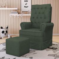 Poltrona De Amamentação E Descanso Com Balanço E Puff Laís G05 Linho Verde - Mpozenato - 2