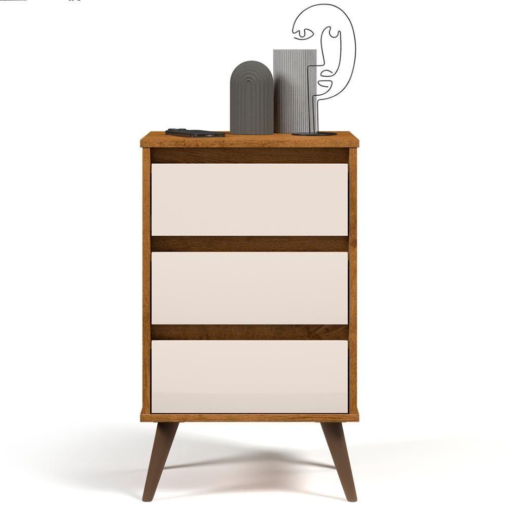 Mesa De Cabeceira Pés Retrô 3 Gavetas 43cm Wood Freijó/off - Ej Móveis - 8