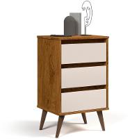 Mesa De Cabeceira Pés Retrô 3 Gavetas 43cm Wood Freijó/off - Ej Móveis - 1