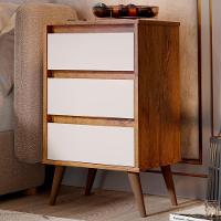 Mesa De Cabeceira Pés Retrô 3 Gavetas 43cm Wood Freijó/off - Ej Móveis - 2