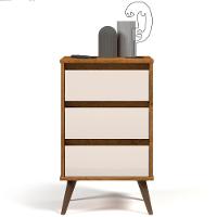 Mesa De Cabeceira Pés Retrô 3 Gavetas 43cm Wood Freijó/off - Ej Móveis - 8