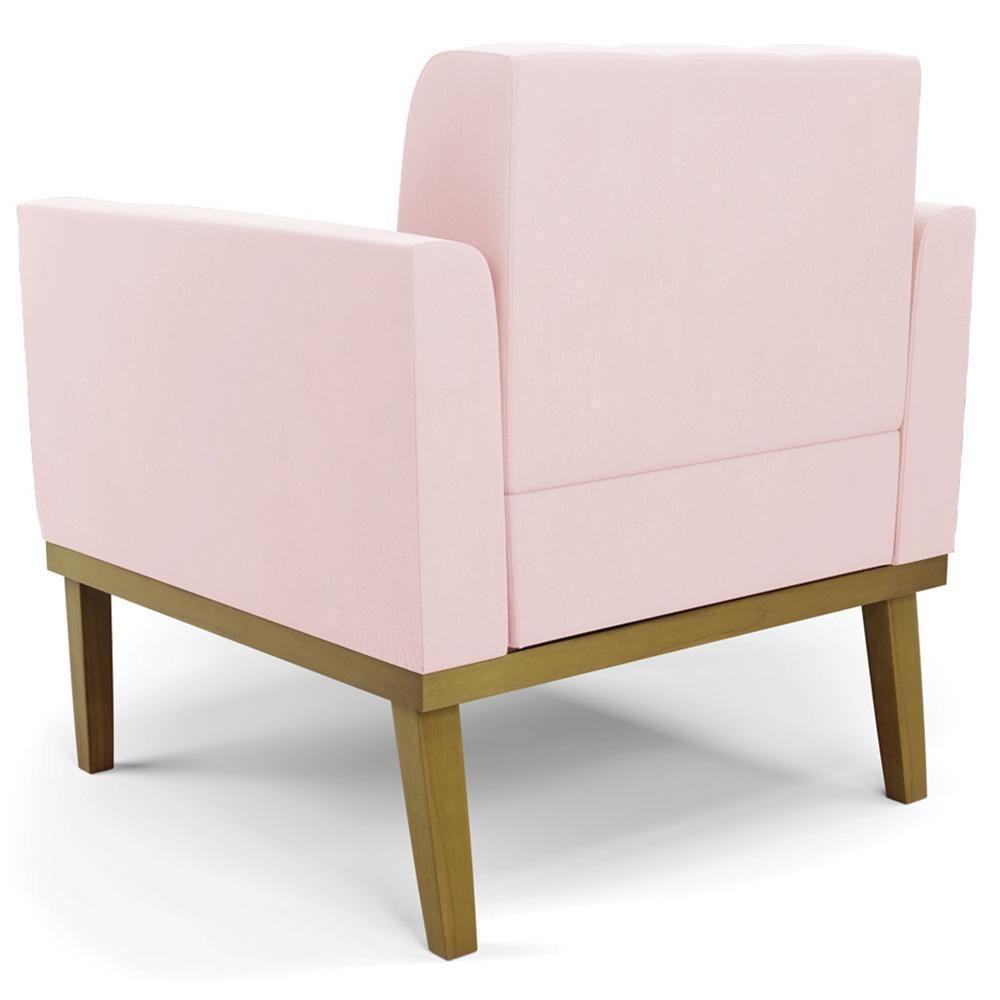 Poltrona Base Madeira Castanho Kit 2 Ana Suede Rosa Bebê - Ibiza - 7