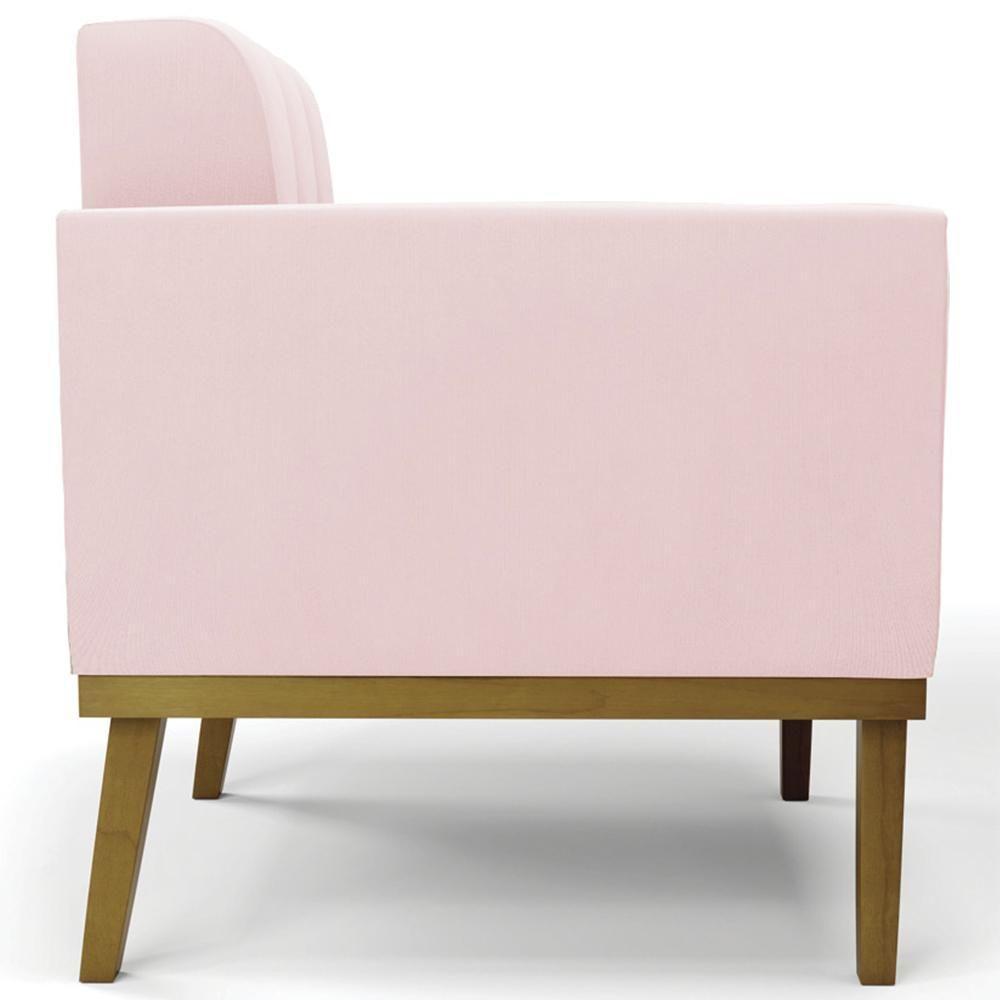 Poltrona Base Madeira Castanho Kit 2 Ana Suede Rosa Bebê - Ibiza - 9