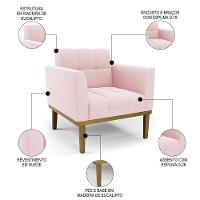 Poltrona Base Madeira Castanho Kit 2 Ana Suede Rosa Bebê - Ibiza - 3