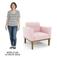 Poltrona Base Madeira Castanho Kit 2 Ana Suede Rosa Bebê - Ibiza - 5