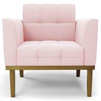 Poltrona Base Madeira Castanho Kit 2 Ana Suede Rosa Bebê - Ibiza - 6