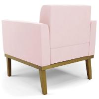 Poltrona Base Madeira Castanho Kit 2 Ana Suede Rosa Bebê - Ibiza - 7