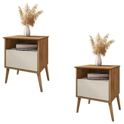 Mesa De Cabeceira Kit 2 45cm 1 Gaveta Caribe B02 Naturalle/off White - Mpozenato