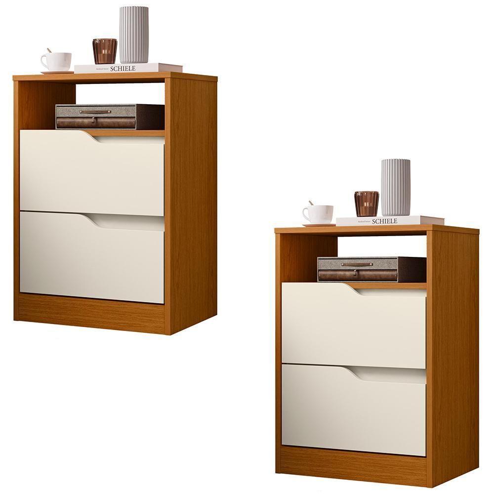Mesa De Cabeceira Com Gavetas Kit 2 Sole Flex Cinamomo/off - Albatroz - 1
