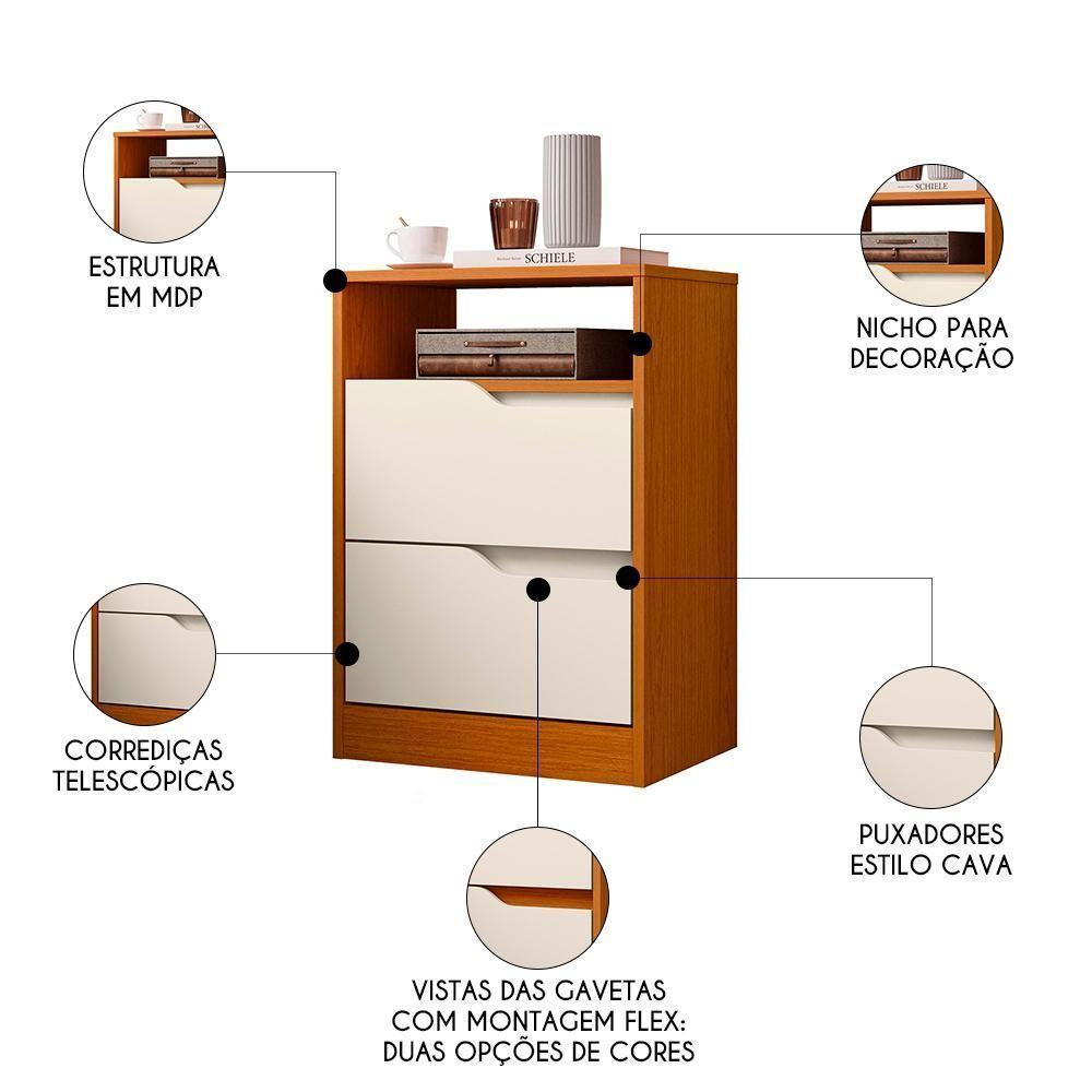 Mesa De Cabeceira Com Gavetas Kit 2 Sole Flex Cinamomo/off - Albatroz - 3