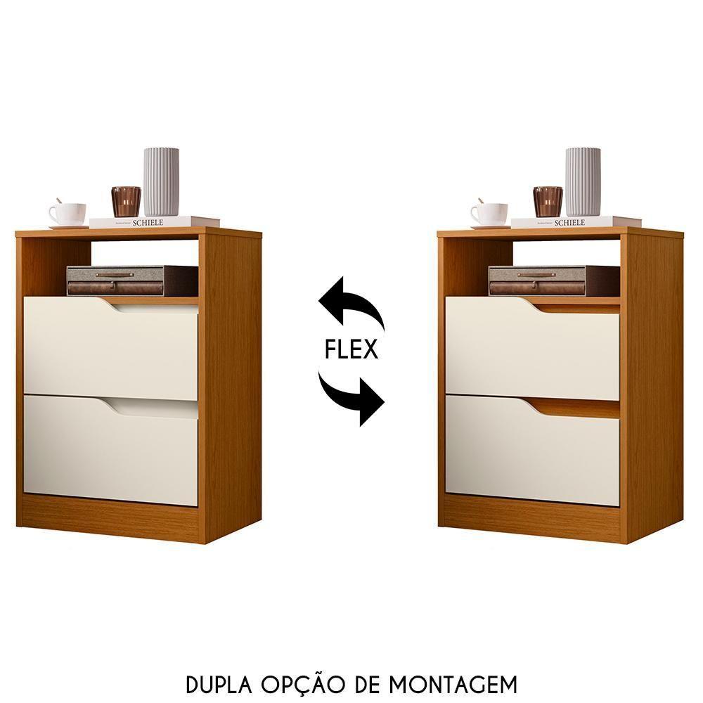 Mesa De Cabeceira Com Gavetas Kit 2 Sole Flex Cinamomo/off - Albatroz - 5