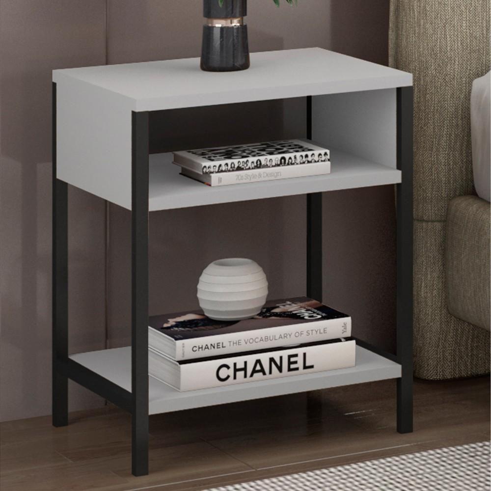 Mesa De Cabeceira Estilo Industrial Plaza L03 Branco - Mpozenato - 2